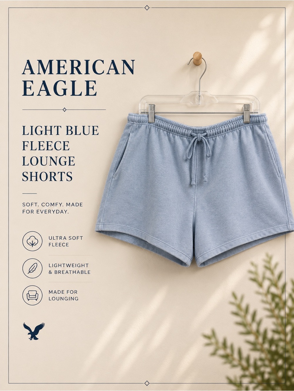 American Eagle Light Blue Fleece Lounge Shorts Size L